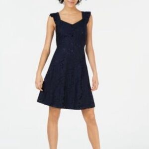 Monteau Women's Lace Fit & Flare Dress Navy Blue